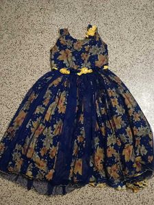 Blue Floral Long Frock Or Dress For Girls