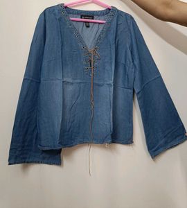 INC Denim Lace-Up Top