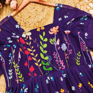 Floral Print Purple Midi Dress