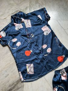 Blue Satin Pajama Set