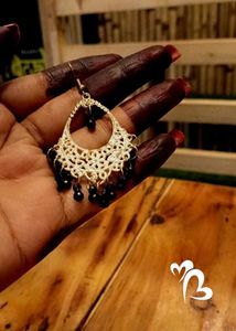 Gold & Black Beaded Dangle Earrings