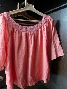 Peach Lace Trim Blouse