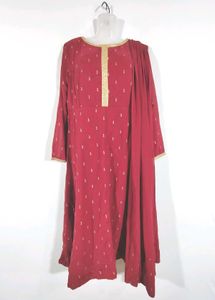 Indya Red Kurti With Attached Dupatta