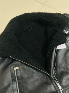 Black Faux Leather Aviator Jacket