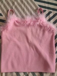 Pink Feather Trim Tank Top