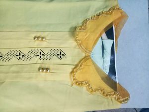 Yellow Kurti with Pearl Details