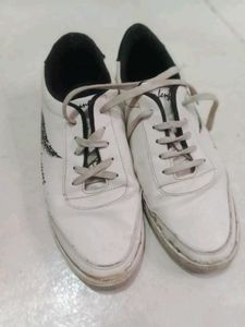 White Sneakers with Feather Design