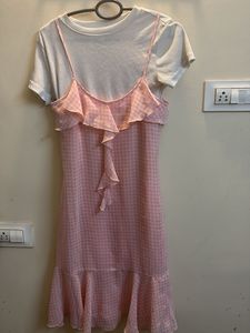 Pink Gingham Ruffle Slip Dress