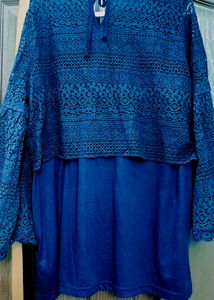 Navy Blue Lace/Crochet Lace Top
