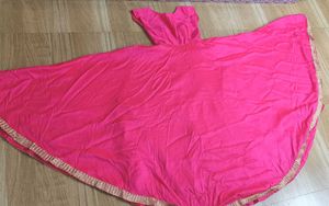 Vibrant Pink Anarkali Style Dress Gold Trim