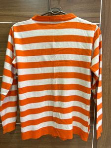 Striped Orange Cardigan with Roses