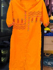 Orange Embroidered Kurti