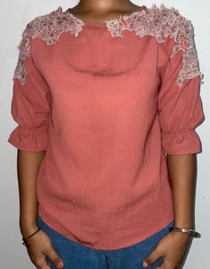 Coral Lace Detail Blouse