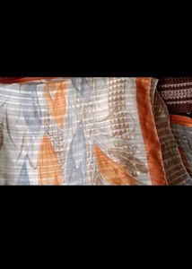 White Orange Flowelar Saree