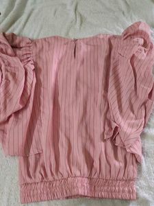 Pink Striped Blouse Puff Sleeves