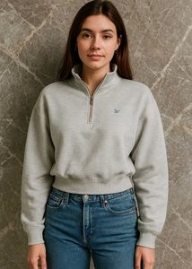 Grey Cropped Half-Zip