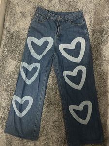Heart Print Wide Leg Jeans