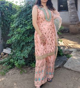 Neted Peach Kurta Set