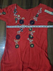 unused Red Embroidered Kurta