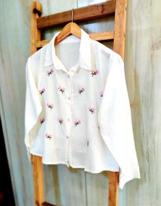 Floral Embroidered White Shirt Size-38 - Combo