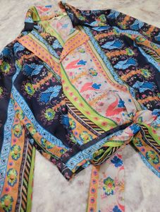 Boho Print Tie-Front Top