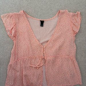 Peach Floral Button-Down Top