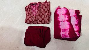 Maroon Printed Kurta Set