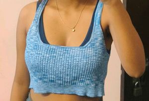 Light Blue Ribbed Cropped Tank Top
