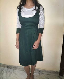Green Dress With Stripes Undershirt Attached