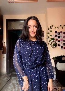 Navy Polka Dot Midi Dress