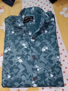 Men's Wood Like Green Floral Print Shirt