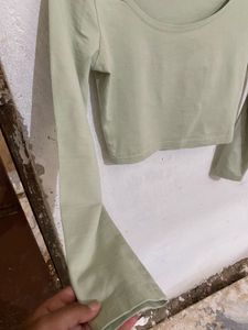 Sage Green Long Sleeve Crop Top