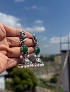Green Jhumka Earrings