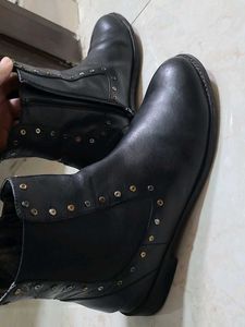 Genuine leather Black Studded Ankle Bo