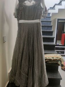 Elegant Grey Embroidered Gown