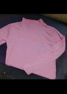 Ribbed Pink Turtleneck Top