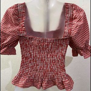 Red Gingham Peplum Top