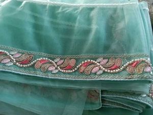 Net Saree Attached With Blouse Piece 💗
