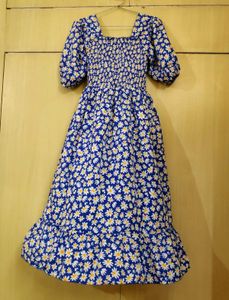 New Unused Floral Blue Fit And Flare Dress
