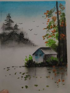 oil Pastel set of 2 Scenery Art