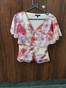 Floral Print Ruffle Sleeve Blouse