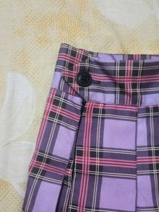Purple Plaid Pleated Skirt