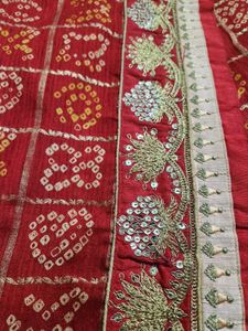 Red Bandhani Embroidered Saree