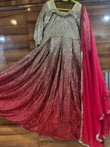 sequence red colour frock size l trending frock