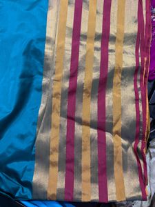 Silk Saree Fabric - Teal &amp; Gold