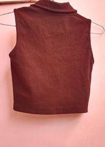 Brown Ribbed Crop Top