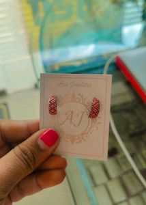 Half Cut 925 Red Patterned Earrings With Hallmark