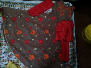 Brown Floral Embroidered Anarkali Suit