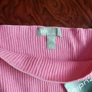 ASOS Pink Ribbed Lace-Up Crop Sweater