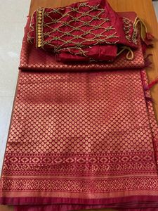 ✨RED semi silk saree - FREE BLOUSE ✨